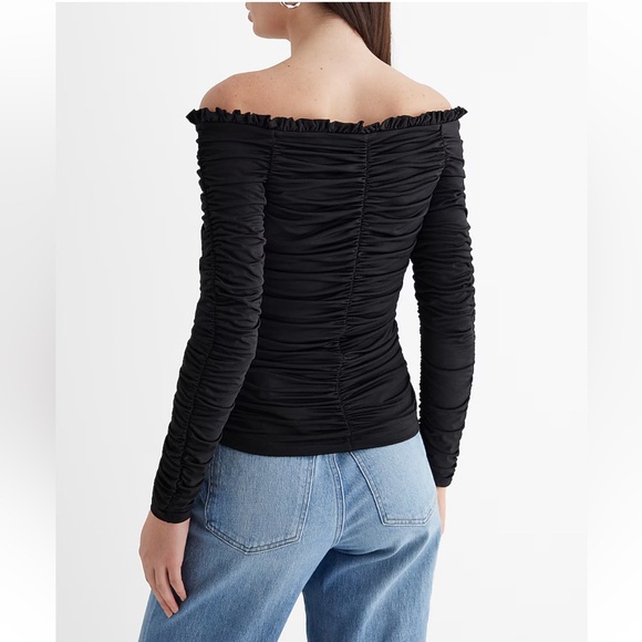 Black Body Contour Compression Off The Shoulder Ruched Tee express womens NEW - Picture 2 of 5